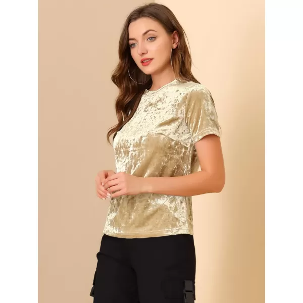 Allegra K Women's Christmas Velvet Top Crew Neck Short Sleeve Casual T-Shirt