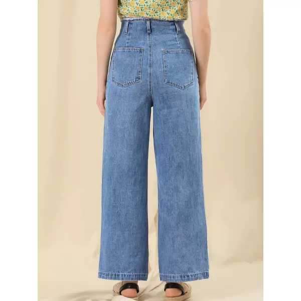 Allegra K Women's High Waist Denim Jeans Cotton Trim Long Pants Wide Leg Jeans