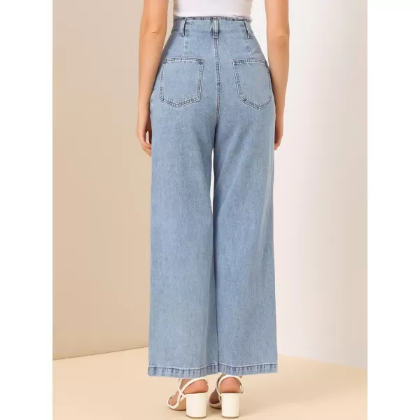 Allegra K Women's High Waist Denim Jeans Cotton Trim Long Pants Wide Leg Jeans