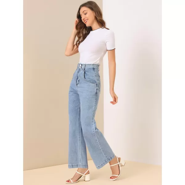 Allegra K Women's High Waist Denim Jeans Cotton Trim Long Pants Wide Leg Jeans