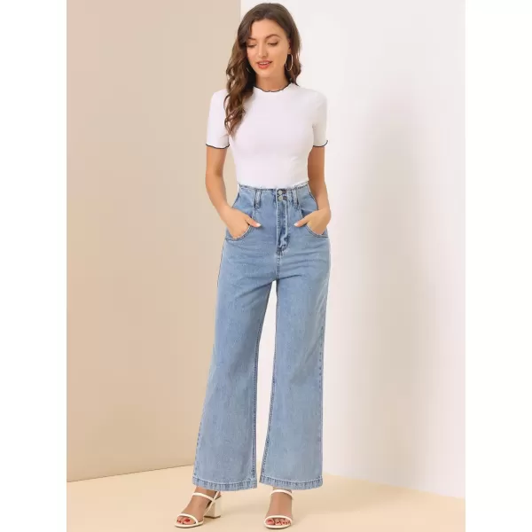 Allegra K Women's High Waist Denim Jeans Cotton Trim Long Pants Wide Leg Jeans