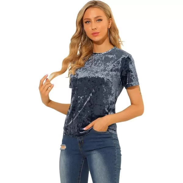 Allegra K Women's Christmas Velvet Top Crew Neck Short Sleeve Casual T-Shirt