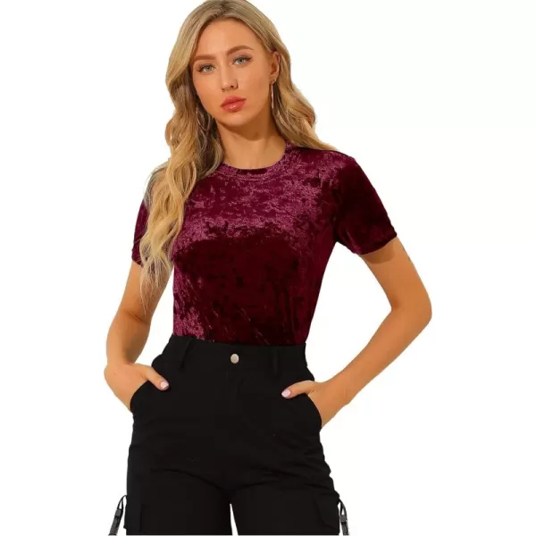 Allegra K Women's Christmas Velvet Top Crew Neck Short Sleeve Casual T-Shirt