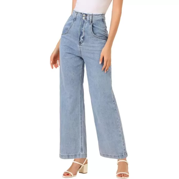 Allegra K Women's High Waist Denim Jeans Cotton Trim Long Pants Wide Leg Jeans