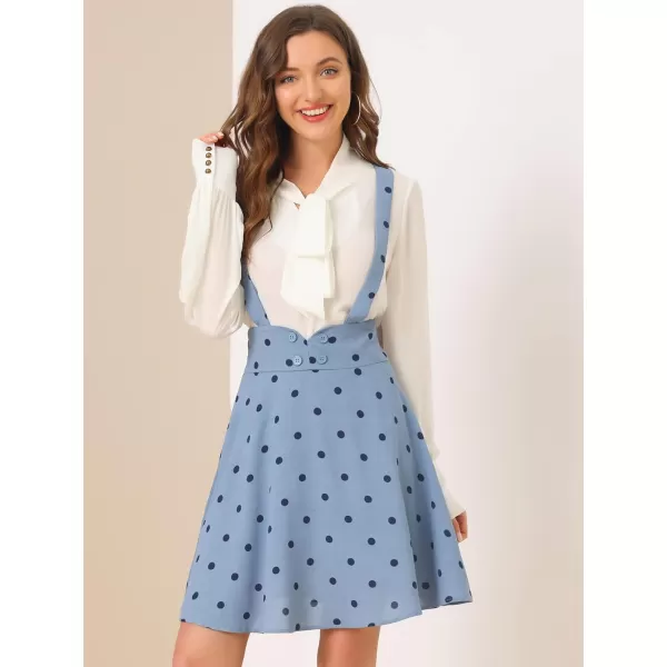 Allegra K Womens High Waist Flared Skater Pinafore Overalls Polka Dots Suspender Skirts