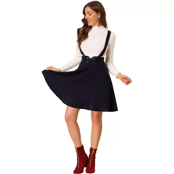 Allegra K Womens High Waist Flared Skater Pinafore Overalls Polka Dots Suspender Skirts