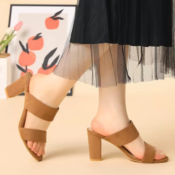 Allegra K Women's Opened Toe Block Heeled Slide Sandals