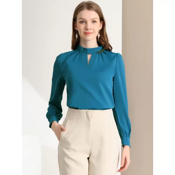 Allegra K Women's Work Office Tops Business Professional Shirt Elegant Stand Collar Fall 2023 Long Sleeve Blouses