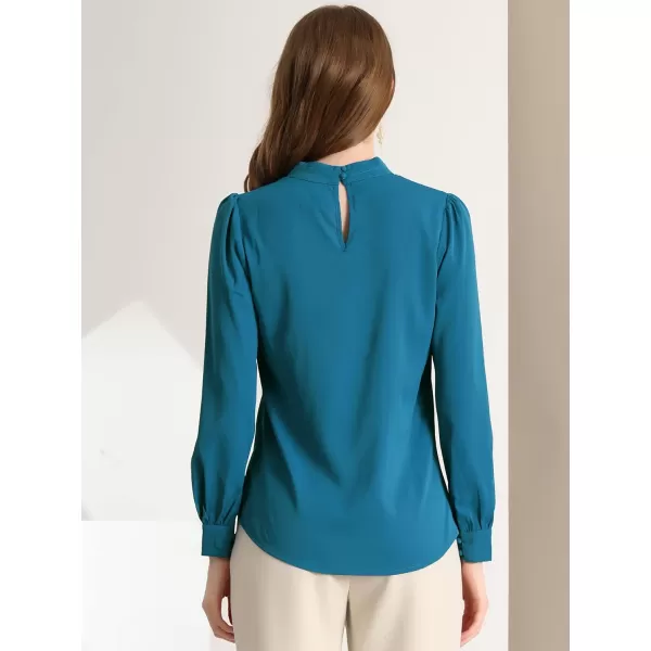 Allegra K Women's Work Office Tops Business Professional Shirt Elegant Stand Collar Fall 2023 Long Sleeve Blouses