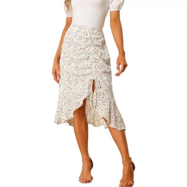 Allegra K Floral Skirt for Women's Summer Casual Drawstring Side Ruffled Midi Skirt