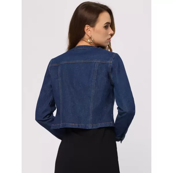 Allegra K Denim Jacket for Women's Collarless Button Down Crop Jean Jackets