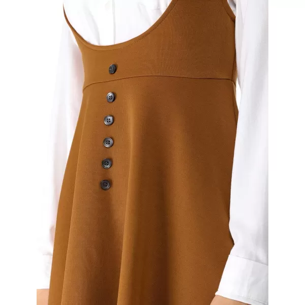 Allegra K Women's Christmas Overalls Pinafore Button Decor Mini Dress Suspenders Skirt