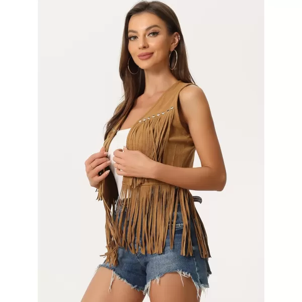 Allegra K Women's Fringe Vest Open Front 70s Outfits Faux Suede Tassel Cardigan