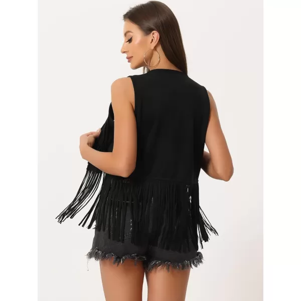 Allegra K Women's Fringe Vest Open Front 70s Outfits Faux Suede Tassel Cardigan