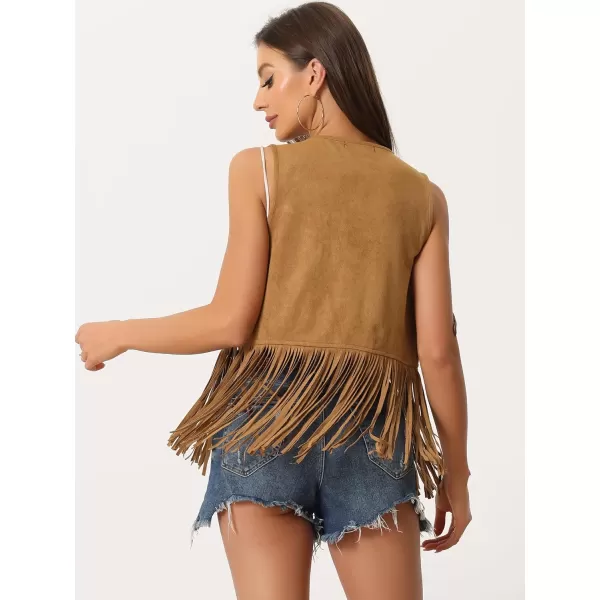 Allegra K Women's Fringe Vest Open Front 70s Outfits Faux Suede Tassel Cardigan