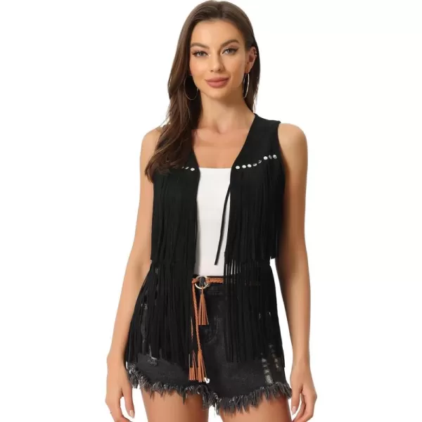 Allegra K Women's Fringe Vest Open Front 70s Outfits Faux Suede Tassel Cardigan