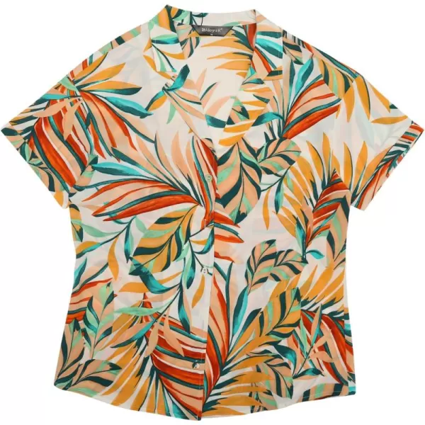 Allegra K Women's Hawaiian Shirt Floral Leaves Printed Short Sleeve Top Button Down Shirt