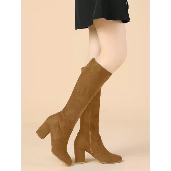 imageAllegra K Womens Side Zipper Chunky Heel Knee High BootsBrown