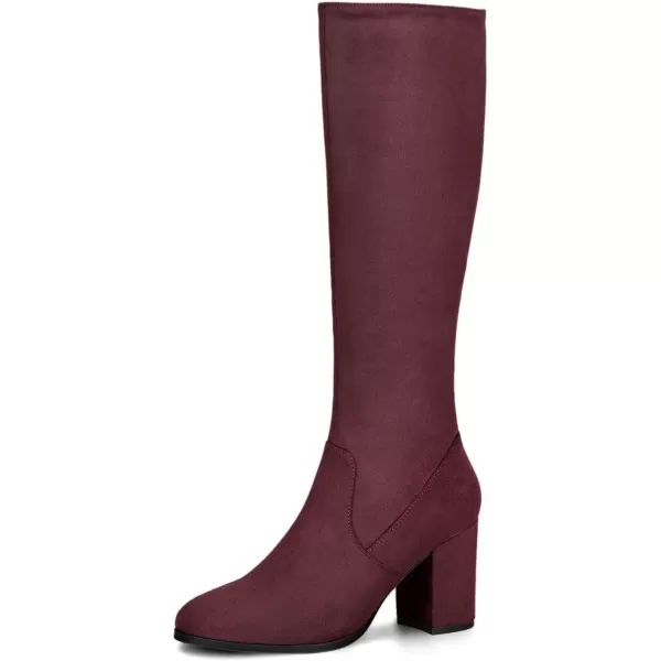 imageAllegra K Womens Side Zipper Chunky Heel Knee High BootsBurgundy