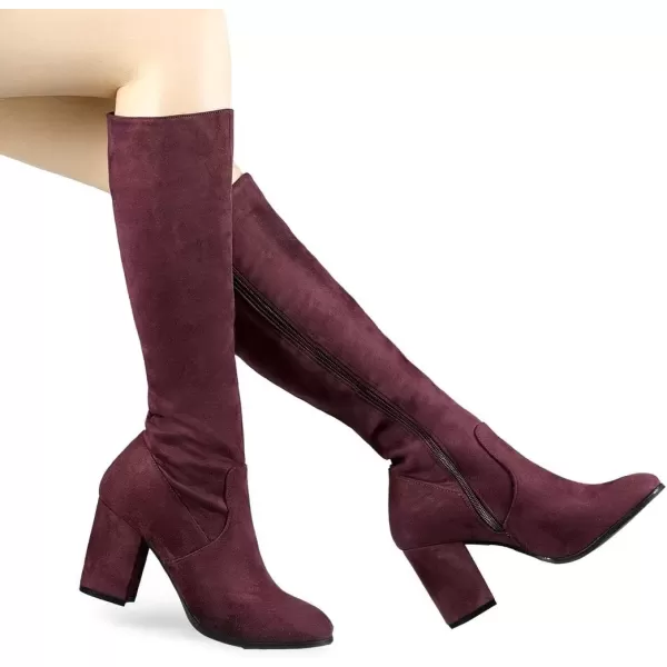 imageAllegra K Womens Side Zipper Chunky Heel Knee High BootsBurgundy