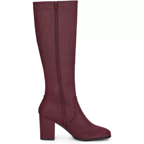 imageAllegra K Womens Side Zipper Chunky Heel Knee High BootsBurgundy