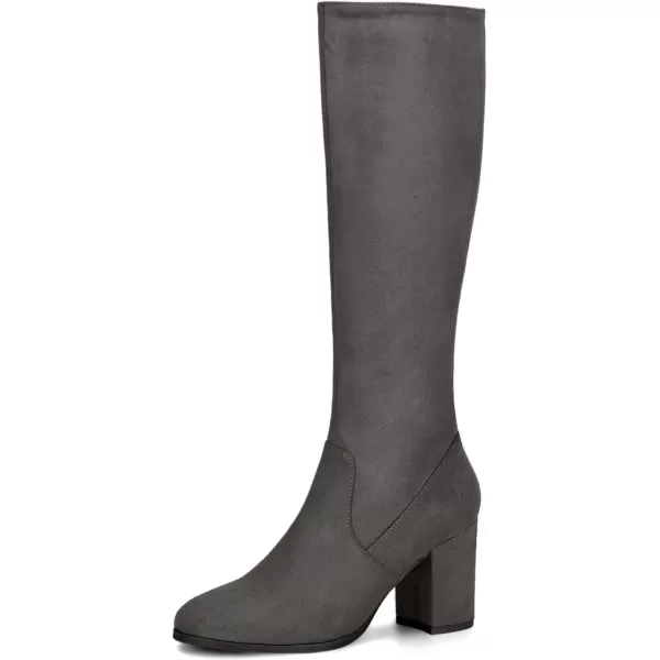 imageAllegra K Womens Side Zipper Chunky Heel Knee High BootsGrey