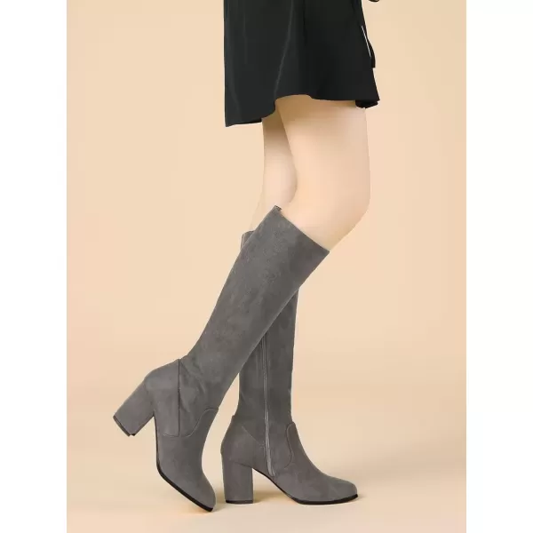 imageAllegra K Womens Side Zipper Chunky Heel Knee High BootsGrey