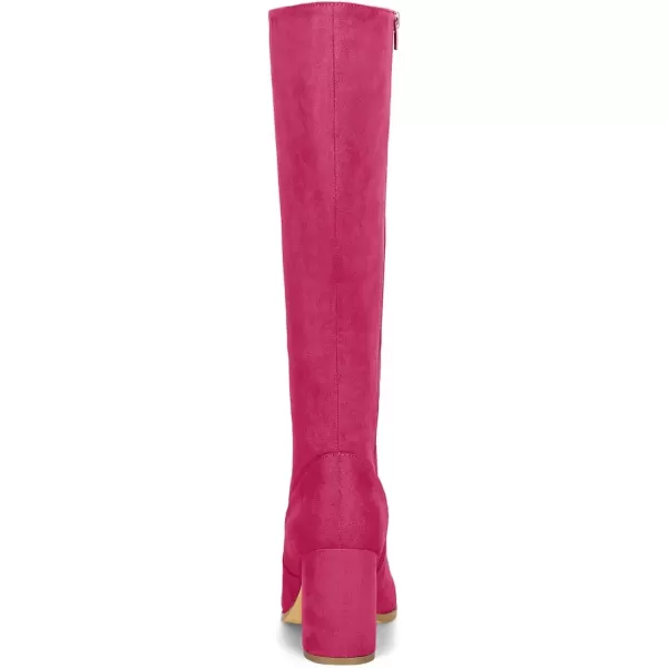 imageAllegra K Womens Side Zipper Chunky Heel Knee High BootsHot Pink