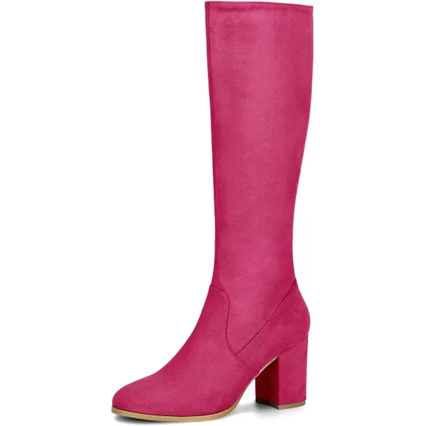 imageAllegra K Womens Side Zipper Chunky Heel Knee High BootsHot Pink