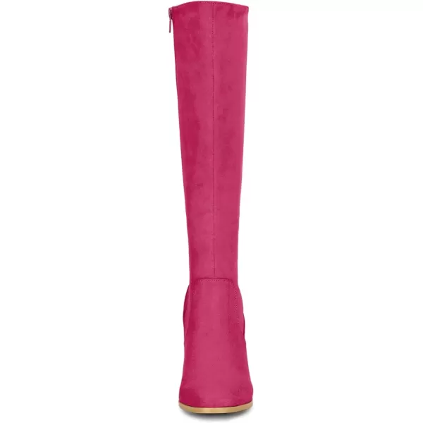 imageAllegra K Womens Side Zipper Chunky Heel Knee High BootsHot Pink