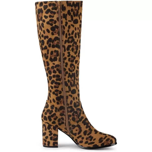 imageAllegra K Womens Side Zipper Chunky Heel Knee High BootsLeopard