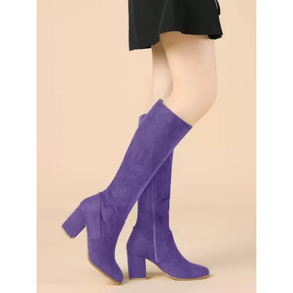 imageAllegra K Womens Side Zipper Chunky Heel Knee High BootsPurple