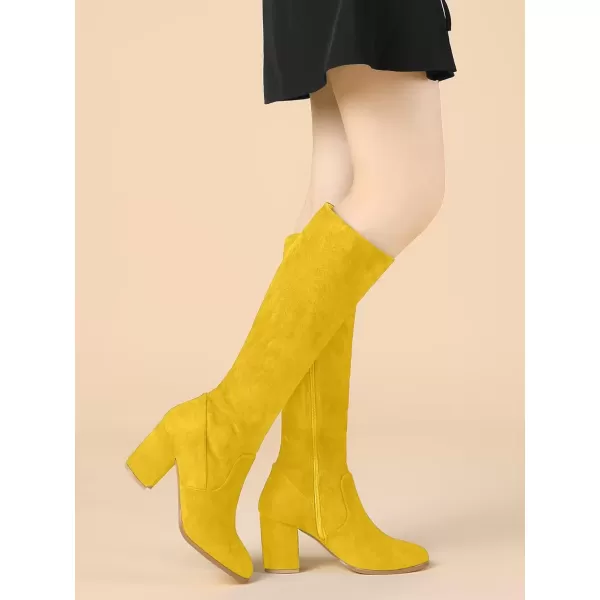 imageAllegra K Womens Side Zipper Chunky Heel Knee High BootsYellow