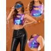 imageAllegra K Metallic Crop Top for Womens Christmas Sleeveless Cut Out Party Clubwear Holographic Tank TopsBlue Purple