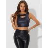 imageAllegra K Metallic Crop Top for Womens Christmas Sleeveless Cut Out Party Clubwear Holographic Tank TopsDark Blue Matt