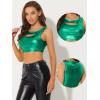 imageAllegra K Metallic Crop Top for Womens Christmas Sleeveless Cut Out Party Clubwear Holographic Tank TopsGreen