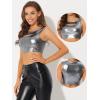 imageAllegra K Metallic Crop Top for Womens Christmas Sleeveless Cut Out Party Clubwear Holographic Tank TopsGrey