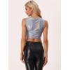 imageAllegra K Metallic Crop Top for Womens Christmas Sleeveless Cut Out Party Clubwear Holographic Tank TopsHolographic Blue