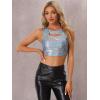 imageAllegra K Metallic Crop Top for Womens Christmas Sleeveless Cut Out Party Clubwear Holographic Tank TopsHolographic Blue