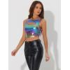 imageAllegra K Metallic Crop Top for Womens Christmas Sleeveless Cut Out Party Clubwear Holographic Tank TopsHolographic Purple