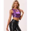 imageAllegra K Metallic Crop Top for Womens Christmas Sleeveless Cut Out Party Clubwear Holographic Tank TopsPurple