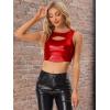 imageAllegra K Metallic Crop Top for Womens Christmas Sleeveless Cut Out Party Clubwear Holographic Tank TopsRed