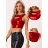 imageAllegra K Metallic Crop Top for Womens Christmas Sleeveless Cut Out Party Clubwear Holographic Tank TopsRed