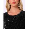 imageAllegra K Sparkle Sequin Velvet Tops for Womens Cut Out Half Sleeve Party Club Holiday BlouseBlack