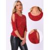 imageAllegra K Sparkle Sequin Velvet Tops for Womens Cut Out Half Sleeve Party Club Holiday BlouseRed