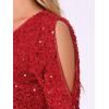 imageAllegra K Sparkle Sequin Velvet Tops for Womens Cut Out Half Sleeve Party Club Holiday BlouseRed