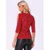 imageAllegra K Sparkle Sequin Velvet Tops for Womens Cut Out Half Sleeve Party Club Holiday BlouseRed