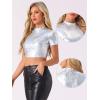 imageAllegra K Sparkle Tops for Womens Short Sleeve Mock Neck Christmas Party Metallic Crop TopBright Silver