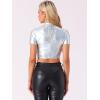 imageAllegra K Sparkle Tops for Womens Short Sleeve Mock Neck Christmas Party Metallic Crop TopBright Silver