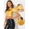 imageAllegra K Sparkle Tops for Womens Short Sleeve Mock Neck Christmas Party Metallic Crop TopGold